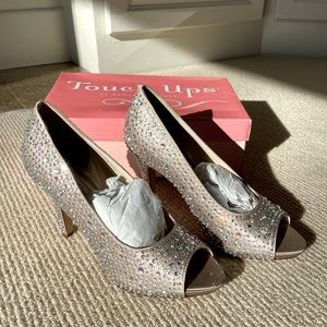 Wedding high heels, champagne colored with crystals. Size 7.5.